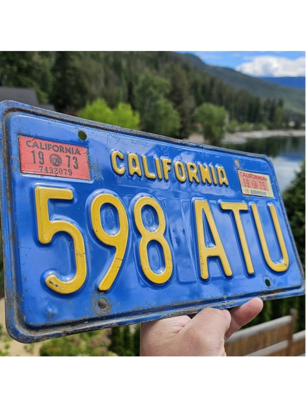 Vintage 1970s California License Plate 598 ATU Blue Yellow 1973 1975 Tags Decor
